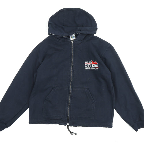 Colors Women Blue Hooded Jacket Size 16 Embroidered Casual