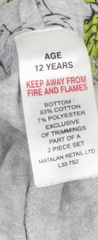 Matalan Boys Grey Grinch Pyjama Pants 12 Years Christmas