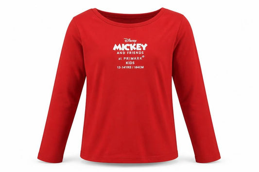 Primark Girls Red Mickey Mouse Long Sleeve Pyjama Top 12-13 Years