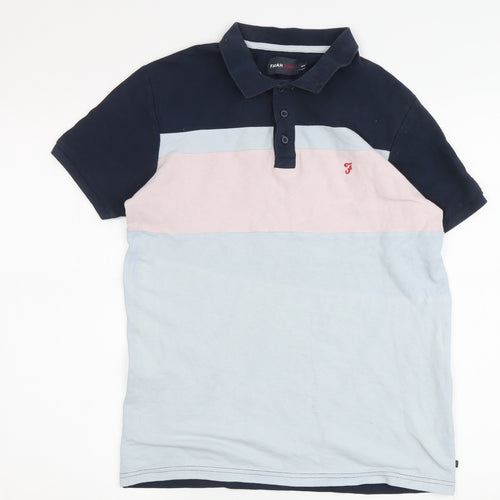 Farah Jeans Unisex Kids Colourblock Polo - Blue & Pink - Size 14-15