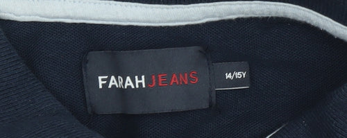 Farah Jeans Unisex Kids Colourblock Polo - Blue & Pink - Size 14-15