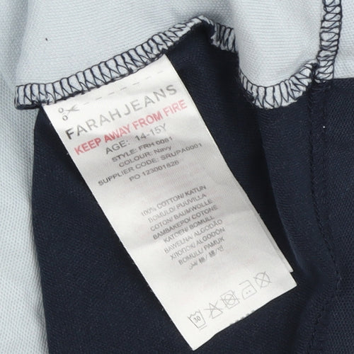 Farah Jeans Unisex Kids Colourblock Polo - Blue & Pink - Size 14-15