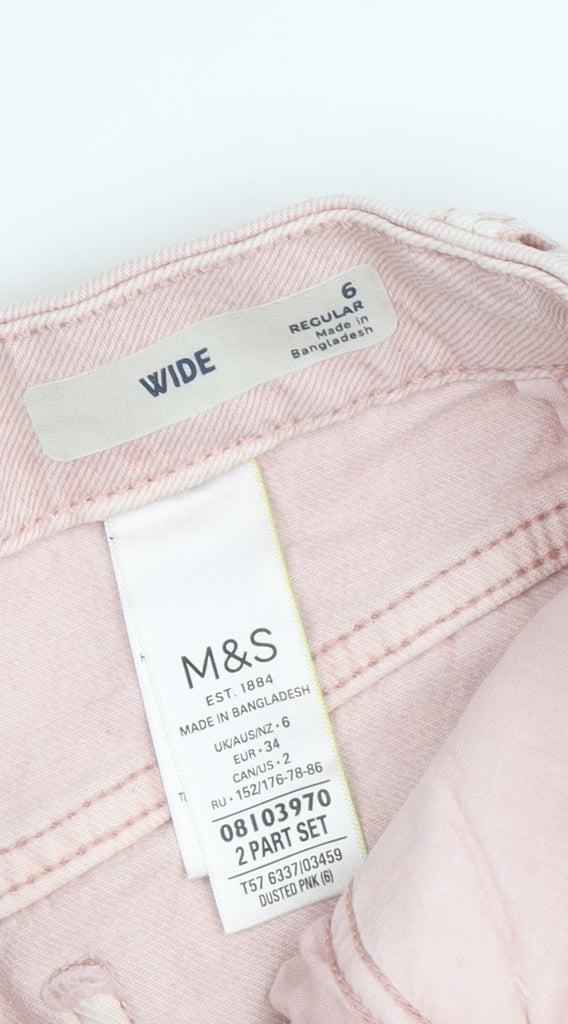 Marks and Spencer Women's Pink Wide-Leg Jeans, Size 6