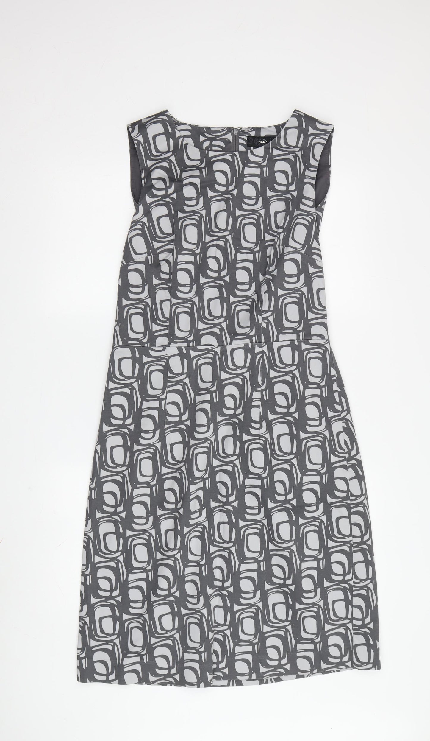 H&M Women's Grey Geometric Sheath Dress Size 12