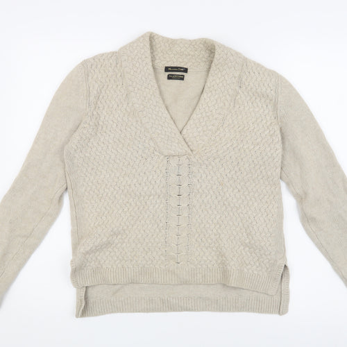 Adrienne Vittadini Beige V-Neck Cable Knit Pullover, Size 2