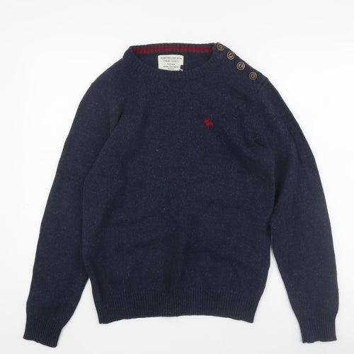 Jack & Jones Men's Blue Pullover Jumper M, Button Accent