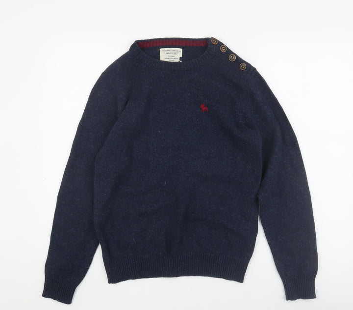 Jack & Jones Men's Blue Pullover Jumper M, Button Accent