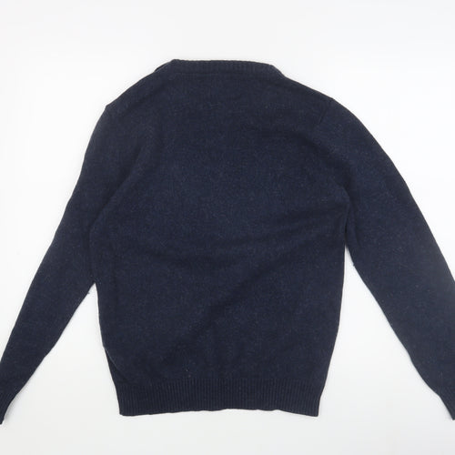 Jack & Jones Men's Blue Pullover Jumper M, Button Accent