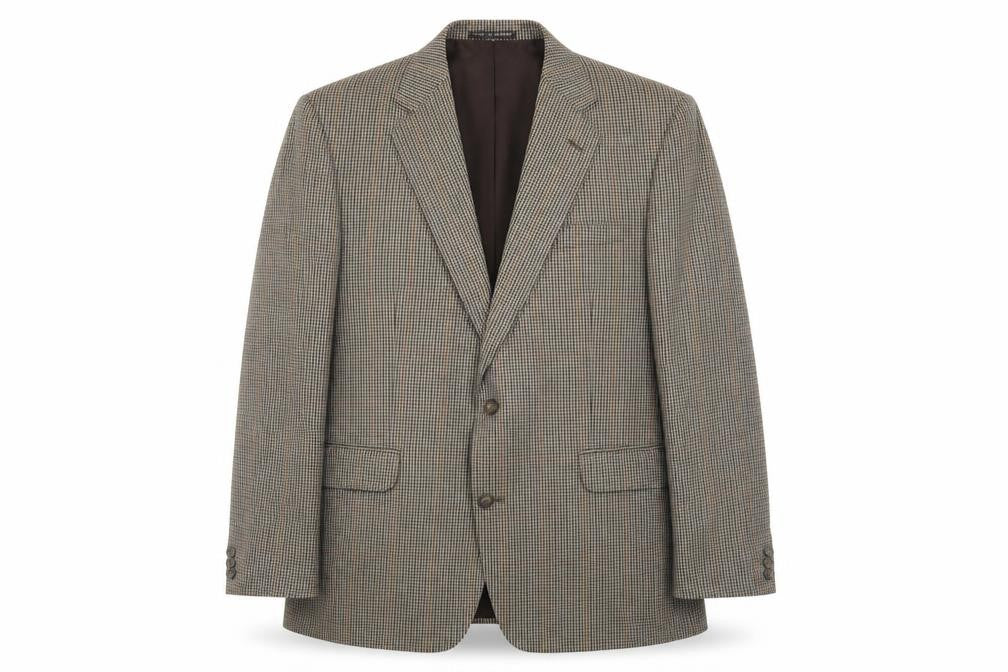 Front view of Heritage Clothes Men's Brown Check Blazer, size 42R