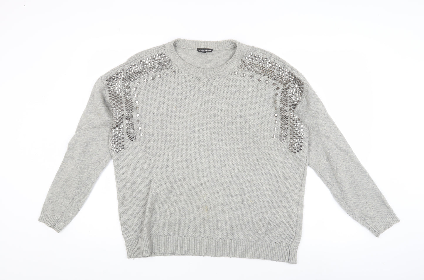 Warehouse Women's Grey Studded Pullover Jumper Size 12