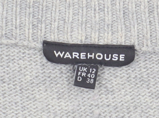 Warehouse Women's Grey Studded Pullover Jumper Size 12