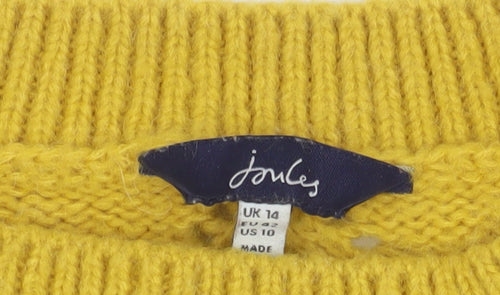 Joules Women's Yellow Cable-Knit Pullover Jumper, Size 14