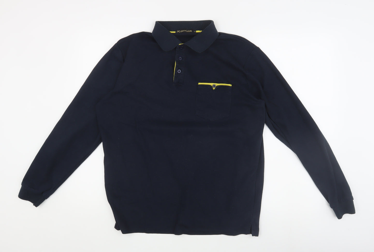 GHYUGR Men's Black Long Sleeve Polo Shirt - Size L