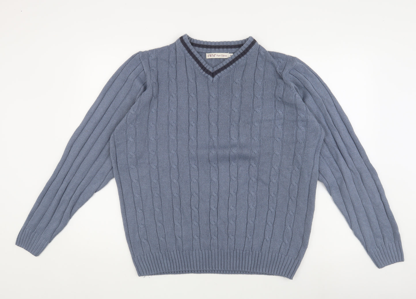 EWM Men's Blue Cable-Knit Pullover Jumper, Size M