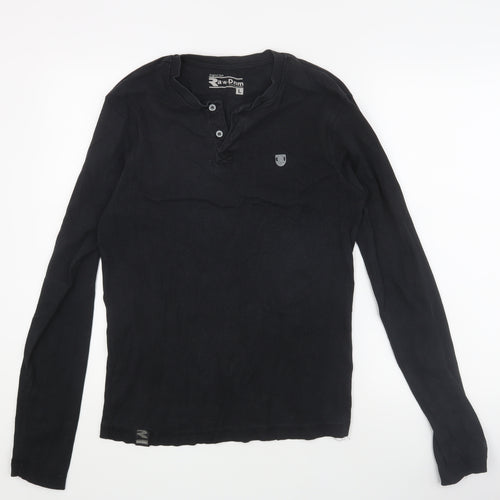 Raw-Dnm Men's Black Long Sleeve Henley T-Shirt L
