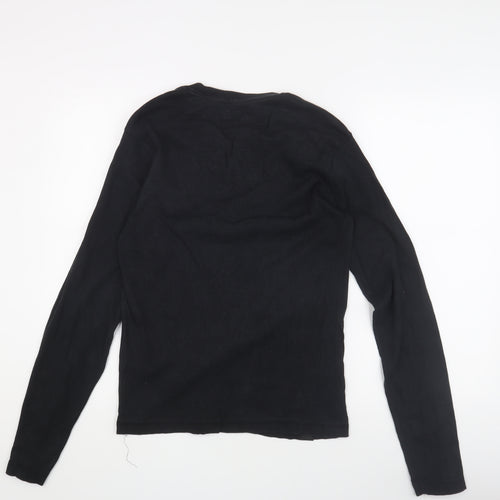 Raw-Dnm Men's Black Long Sleeve Henley T-Shirt L