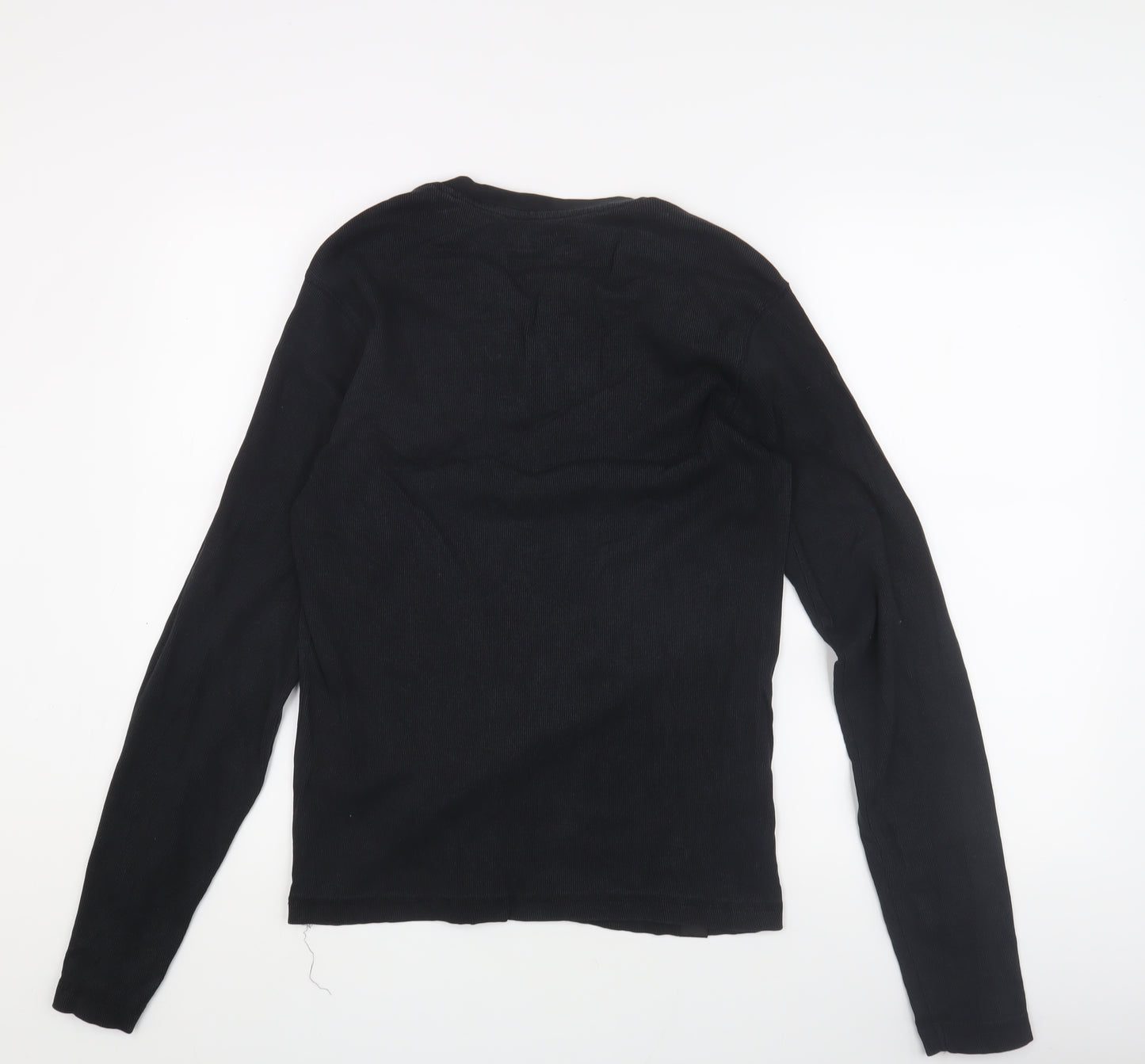 Raw-Dnm Men's Black Long Sleeve Henley T-Shirt L