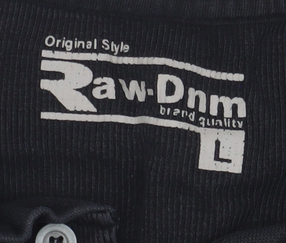 Raw-Dnm Men's Black Long Sleeve Henley T-Shirt L