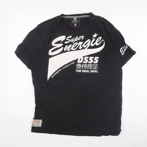 D555 Men's Black Retro Graphic T-Shirt, Medium, Cotton
