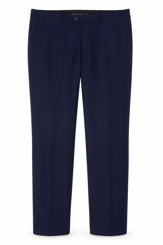 Front view of Dobell Men's Blue Slim Fit Trousers, size 36