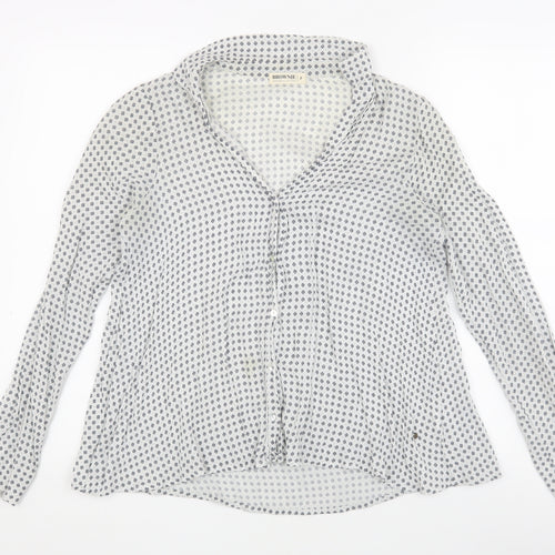 Brownie Women’s White Floral Blouse, Long Sleeve - Size P