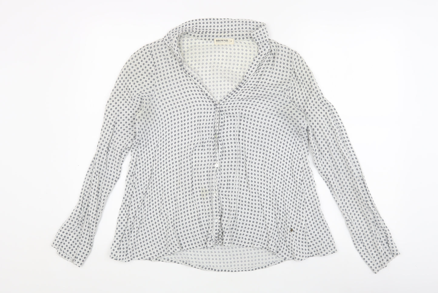 Brownie Women’s White Floral Blouse, Long Sleeve - Size P