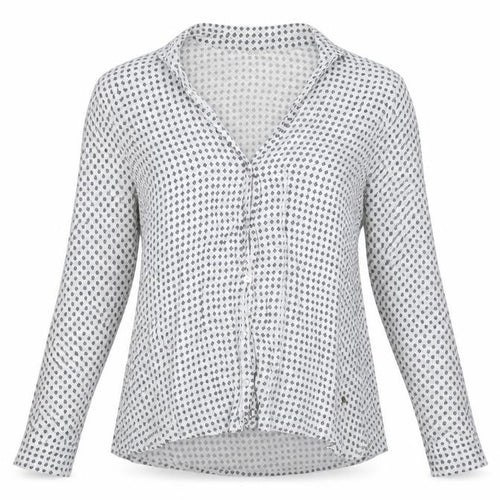 Brownie Women’s White Floral Blouse, Long Sleeve - Size P