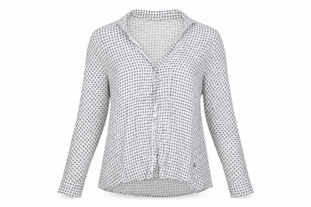 Brownie Women’s White Floral Blouse, Long Sleeve - Size P