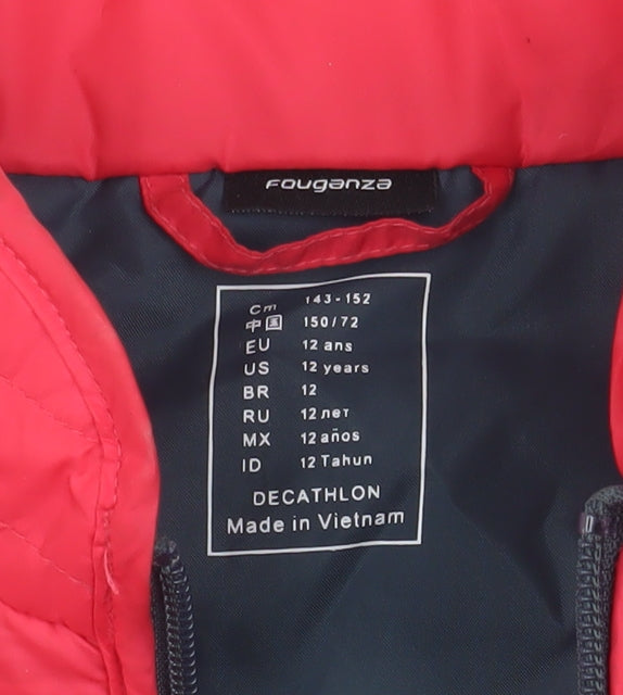 Decathlon Teen Red Quilted Waistcoat, Size 12, Full Zip