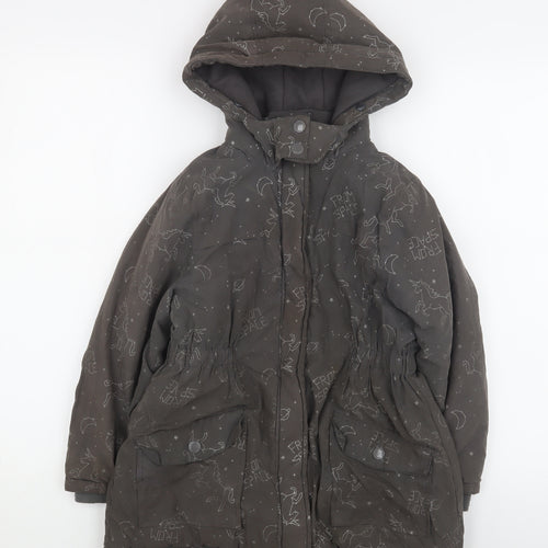 Vertbaudet Girls Grey Space Print Hooded Parka Coat 8 Years