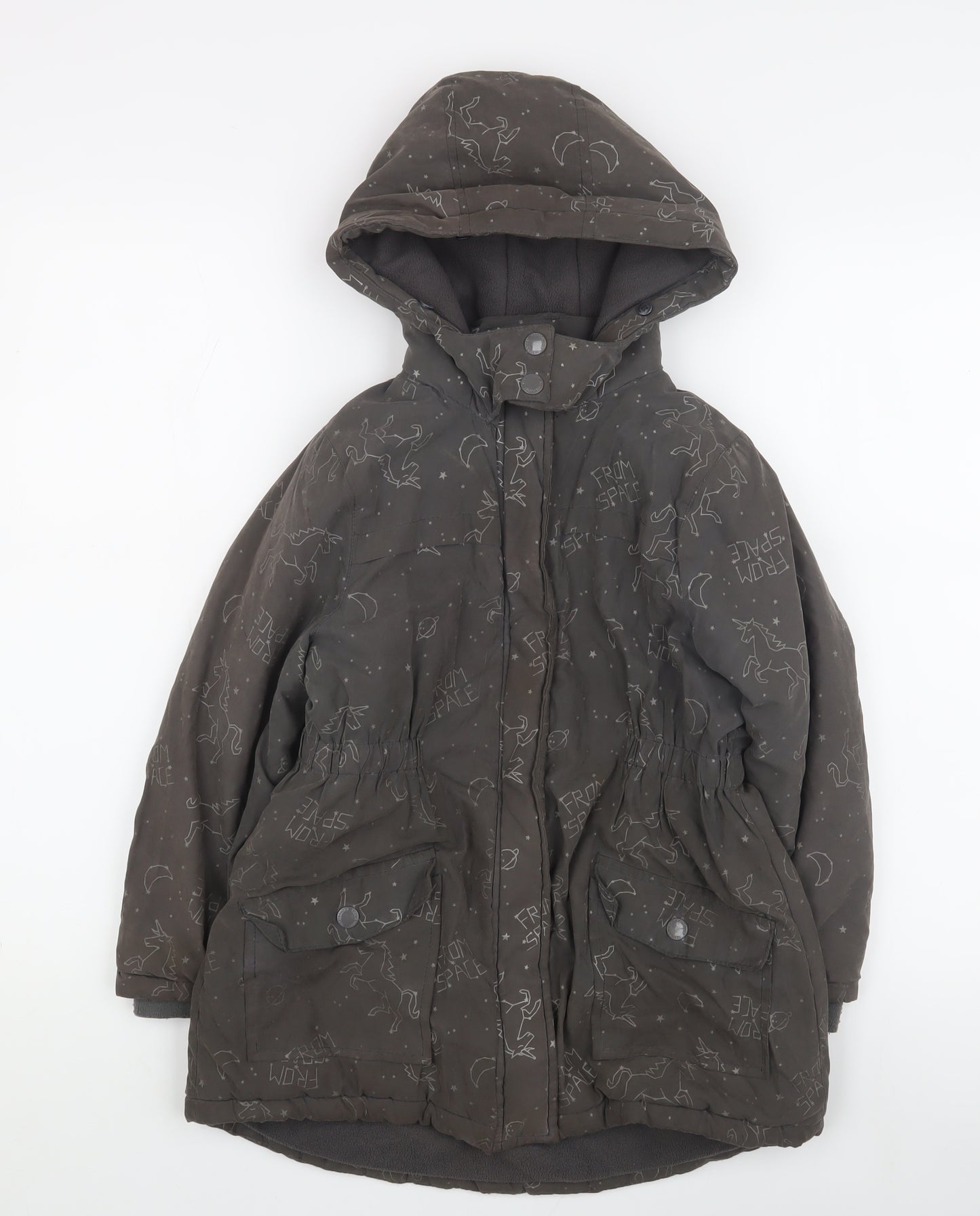 Vertbaudet Girls Grey Space Print Hooded Parka Coat 8 Years