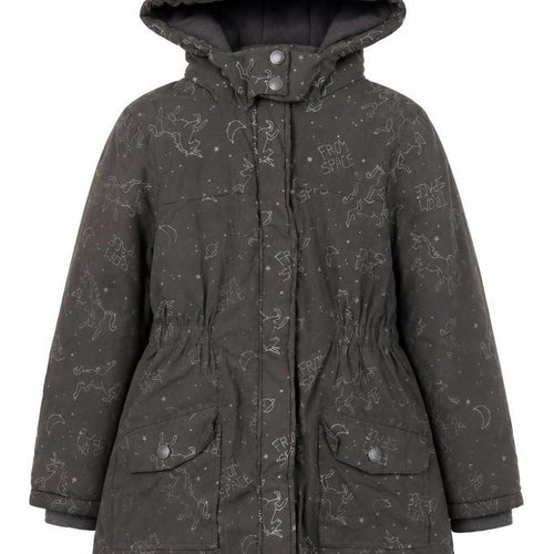 Vertbaudet Girls Grey Space Print Hooded Parka Coat 8 Years