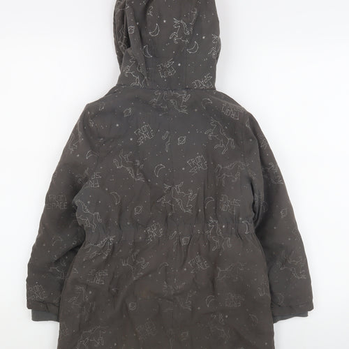 Vertbaudet Girls Grey Space Print Hooded Parka Coat 8 Years