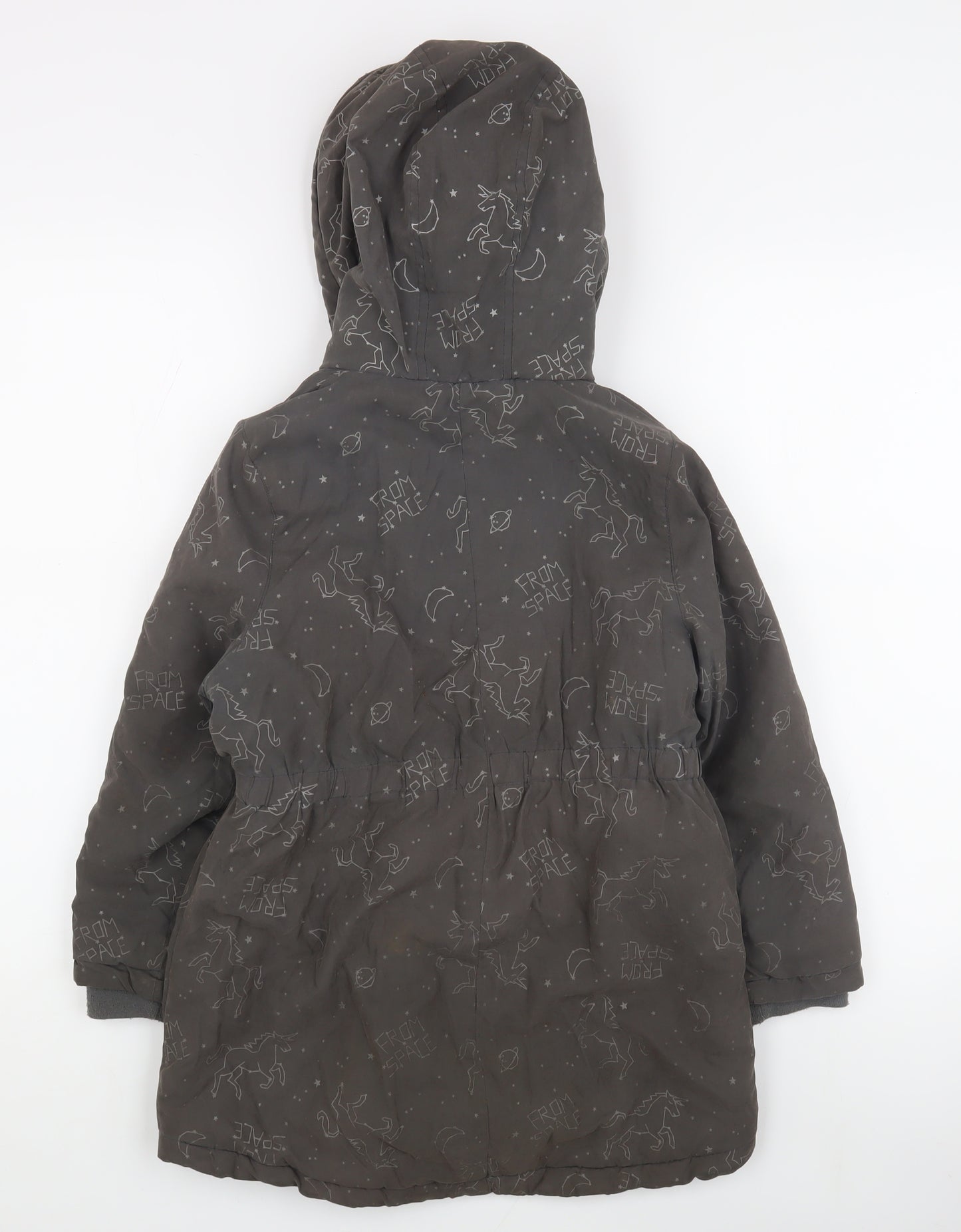 Vertbaudet Girls Grey Space Print Hooded Parka Coat 8 Years