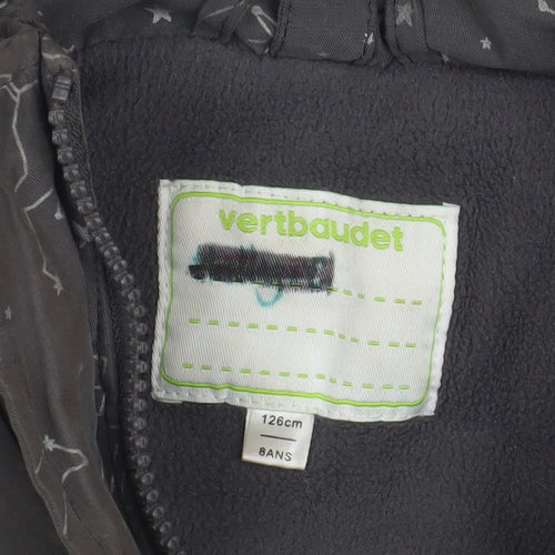 Vertbaudet Girls Grey Space Print Hooded Parka Coat 8 Years