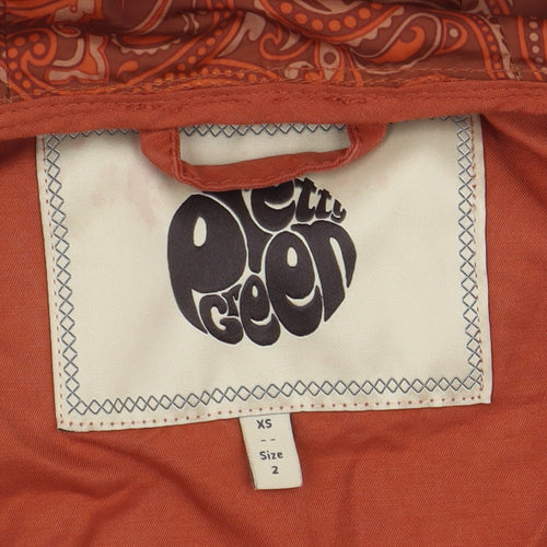 Pretty Green Orange Parka Jacket XS Unisex Hooded