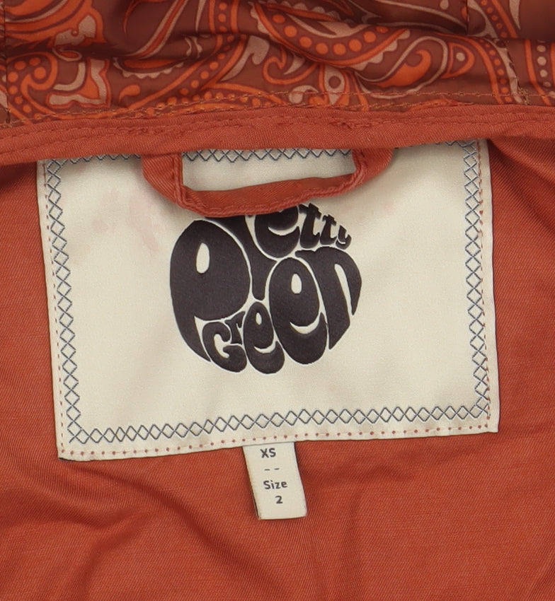 Pretty Green Orange Parka Jacket XS Unisex Hooded