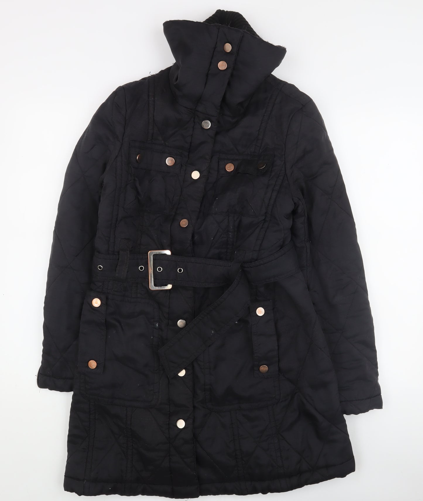 Zara Women's Black Quilted Trench Coat Size 10