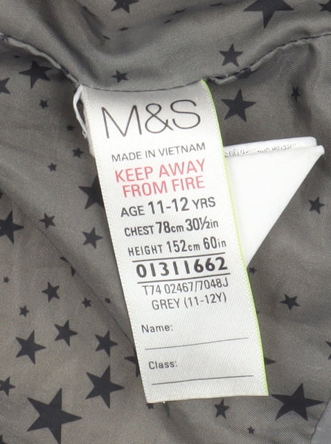 Marks and Spencer Girls Grey Puffer Jacket 11-12 Years