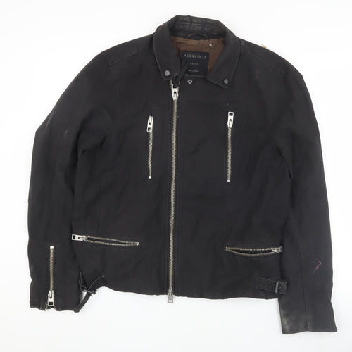 AllSaints Women's Black Biker Jacket, Size L, Cotton