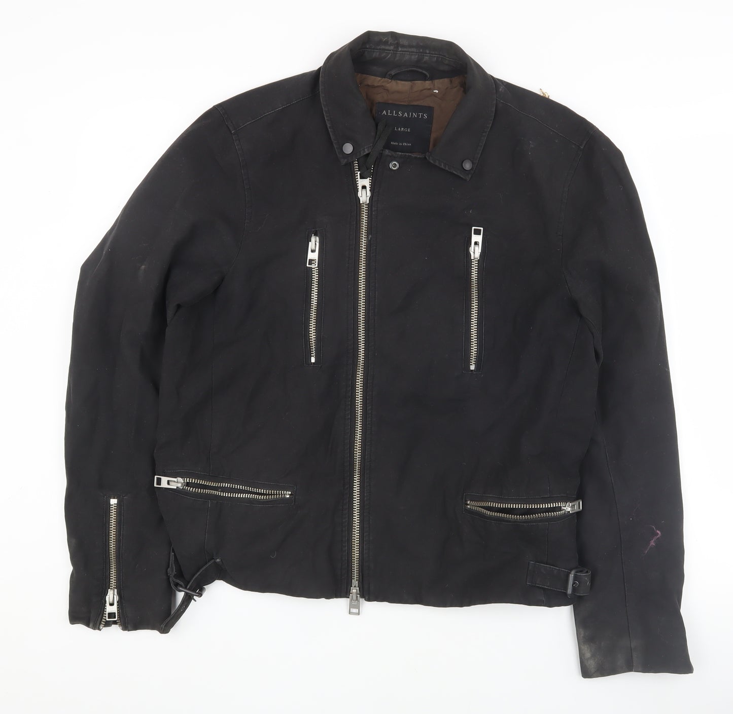 AllSaints Women's Black Biker Jacket, Size L, Cotton