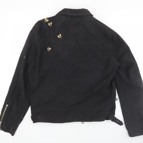 AllSaints Women's Black Biker Jacket, Size L, Cotton