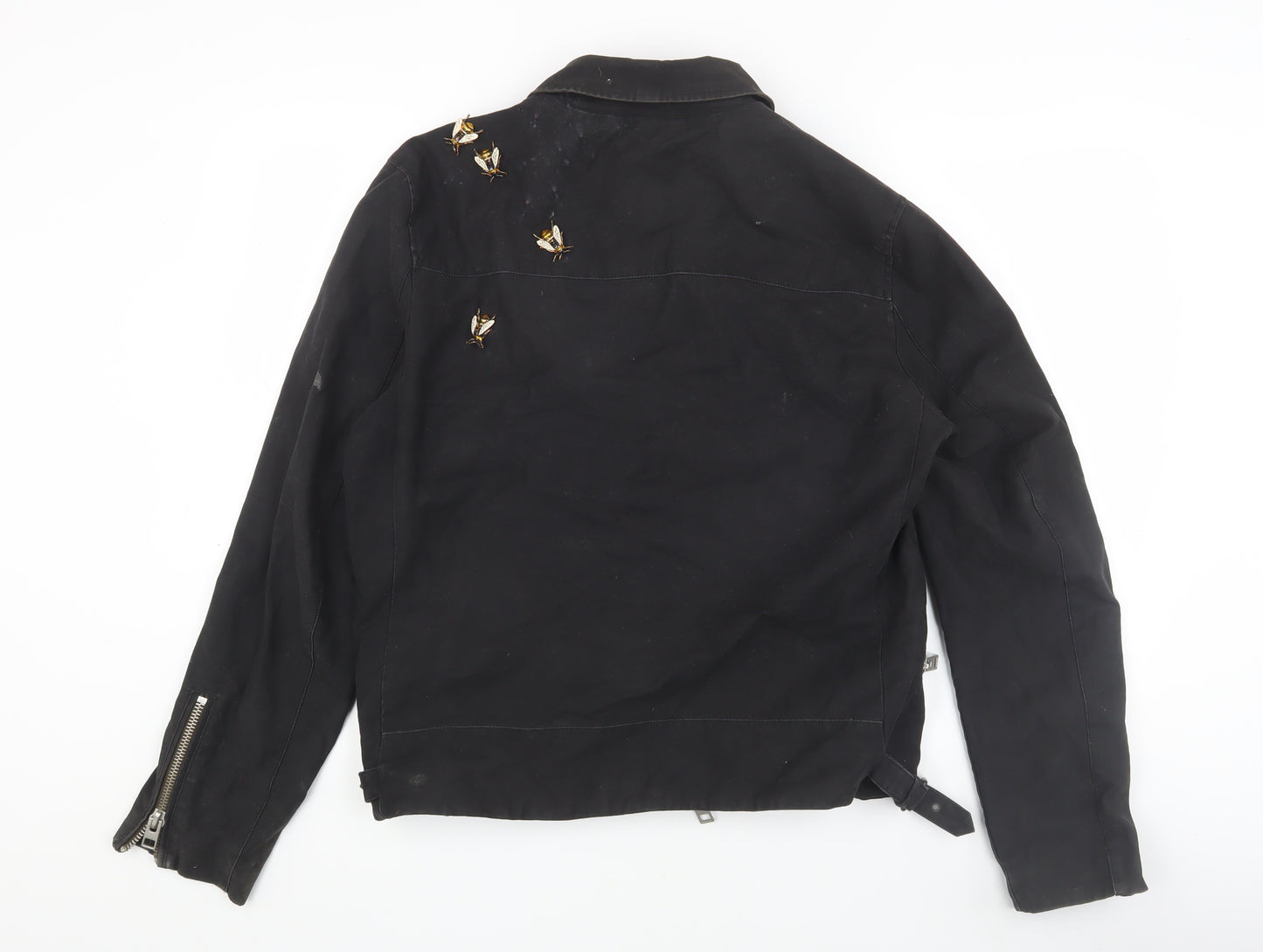 AllSaints Women's Black Biker Jacket, Size L, Cotton