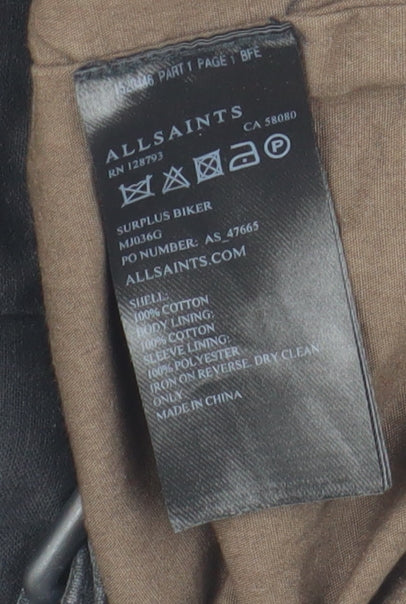 AllSaints Women's Black Biker Jacket, Size L, Cotton