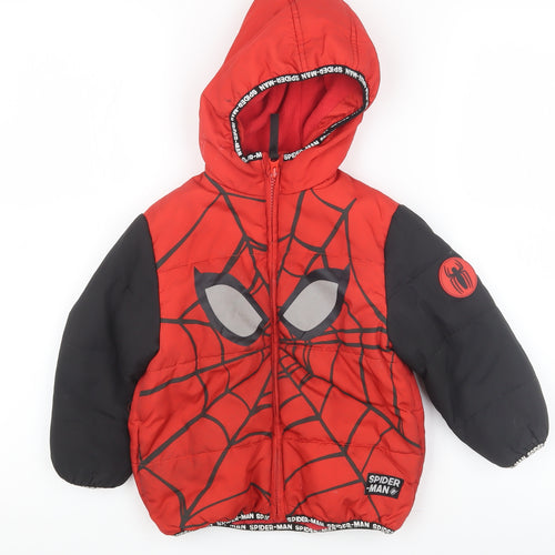 Marvel Boys Spider-Man Red Hooded Puffer Jacket 2-3 Years