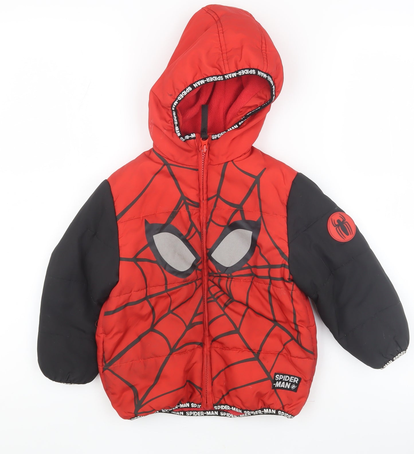 Marvel Boys Spider-Man Red Hooded Puffer Jacket 2-3 Years