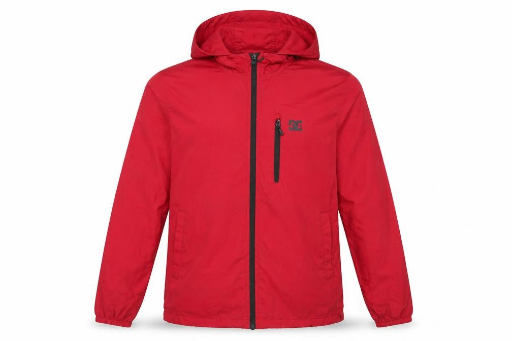 Front view of DC Men's Red S Windbreaker Jacket Hooded