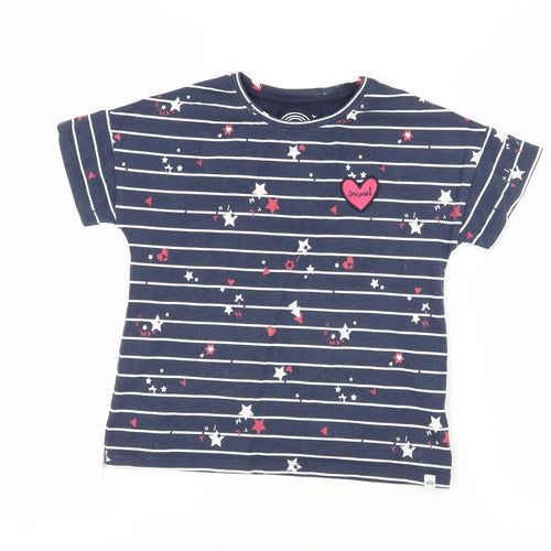 Animal Girls Blue Striped Logo T-Shirt, 7-8 Years
