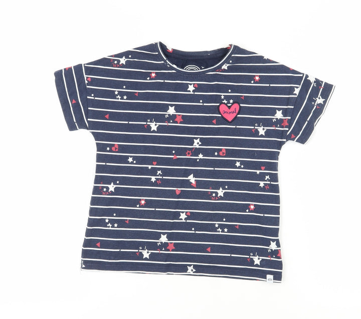 Animal Girls Blue Striped Logo T-Shirt, 7-8 Years