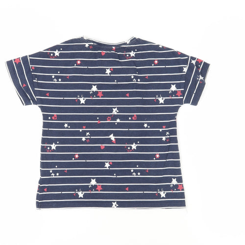 Animal Girls Blue Striped Logo T-Shirt, 7-8 Years